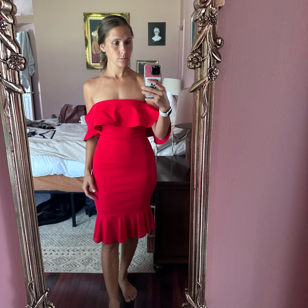 Lulu's Vibrant Strapless Red Dress